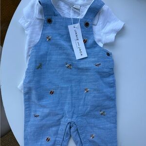Janie and Jack NWT Light Blue Overalls with White Shirt